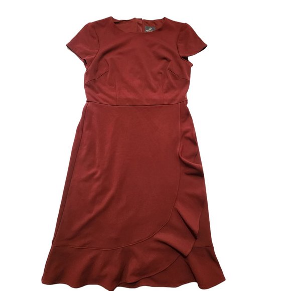 Adrianna Papell Knit Crepe Ruffled Wrap Dress 4 - Picture 6 of 16